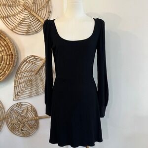 Reformation Linah Black Tencel Ribbed Puff Sleeve Scoop Neck Mini Dress Size L